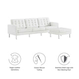 Modway Furniture Loft Tufted Vegan Leather Sofa and Ottoman Set Silver White 32 x 118.5 x 32.5