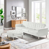 Modway Furniture Loft Tufted Vegan Leather Sofa and Ottoman Set Silver White 32 x 118.5 x 32.5