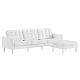 Modway Furniture Loft Tufted Vegan Leather Sofa and Ottoman Set Silver White 32 x 118.5 x 32.5