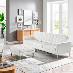 Modway Furniture Loft Tufted Vegan Leather Sofa and Ottoman Set – Mid-Century Modern Comfort for Any Space Silver White EEI-6410-SLV-WHI-SET
