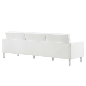 Modway Furniture Loft Tufted Vegan Leather Sofa and Ottoman Set – Mid-Century Modern Comfort for Any Space Silver White EEI-6410-SLV-WHI-SET