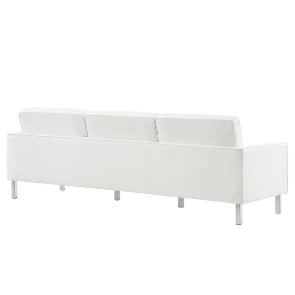 Modway Furniture Loft Tufted Vegan Leather Sofa and Ottoman Set – Mid-Century Modern Comfort for Any Space Silver White EEI-6410-SLV-WHI-SET