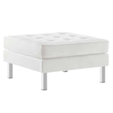 Modway Furniture Loft Tufted Vegan Leather Sofa and Ottoman Set Silver White 32 x 118.5 x 32.5