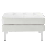 Modway Furniture Loft Tufted Vegan Leather Sofa and Ottoman Set Silver White 32 x 118.5 x 32.5