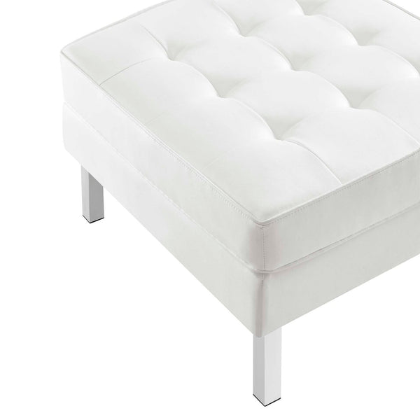 Modway Furniture Loft Tufted Vegan Leather Sofa and Ottoman Set – Mid-Century Modern Comfort for Any Space Silver White EEI-6410-SLV-WHI-SET