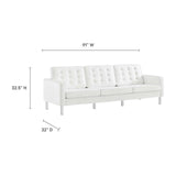 Modway Furniture Loft Tufted Vegan Leather Sofa and Ottoman Set Silver White 32 x 118.5 x 32.5