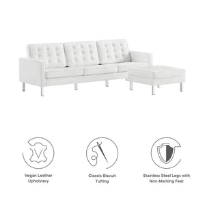 Modway Furniture Loft Tufted Vegan Leather Sofa and Ottoman Set – Mid-Century Modern Comfort for Any Space Silver White EEI-6410-SLV-WHI-SET