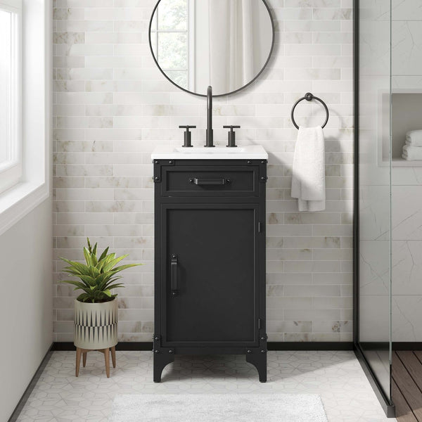 Modway Furniture Steamforge 18" Bathroom Vanity - Industrial-Modern Design with Ceramic Sink & Ample Storage Solutions EEI-6411-WHI-BLK