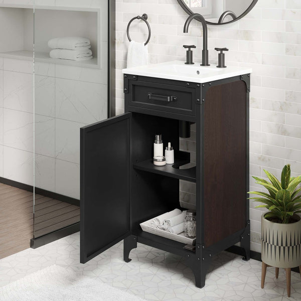 Modway Furniture Steamforge 18" Bathroom Vanity - Industrial-Modern Design with Ceramic Sink & Ample Storage Solutions EEI-6411-WHI-BLK