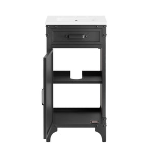 Modway Furniture Steamforge 18" Bathroom Vanity - Industrial-Modern Design with Ceramic Sink & Ample Storage Solutions EEI-6411-WHI-BLK