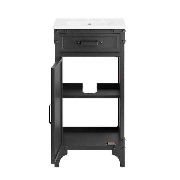 Modway Furniture Steamforge 18" Bathroom Vanity - Industrial-Modern Design with Ceramic Sink & Ample Storage Solutions EEI-6411-WHI-BLK