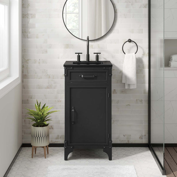 Modway Furniture Steamforge 18" Bathroom Vanity with Ceramic Sink - Space-Saving Design for Modern Small Spaces EEI-6412-BLK-BLK