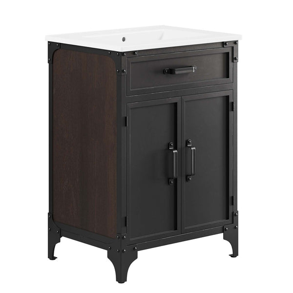 Modway Furniture Steamforge 24" Bathroom Vanity - Stylish Industrial Design with Convenient Storage & Sink Access EEI-6413-WHI-BLK