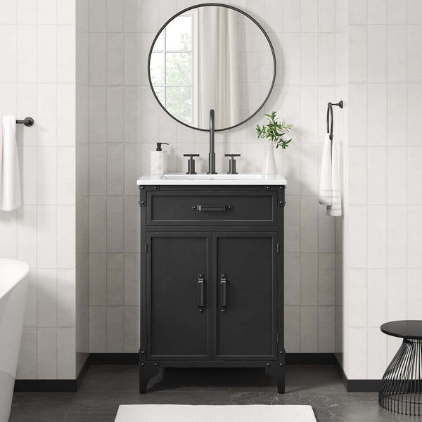 Modway Furniture Steamforge 24" Bathroom Vanity - Stylish Industrial Design with Convenient Storage & Sink Access EEI-6413-WHI-BLK