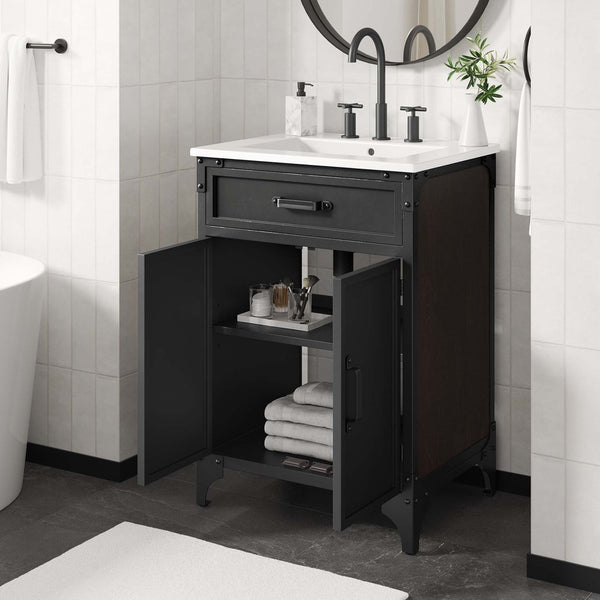 Modway Furniture Steamforge 24" Bathroom Vanity - Stylish Industrial Design with Convenient Storage & Sink Access EEI-6413-WHI-BLK