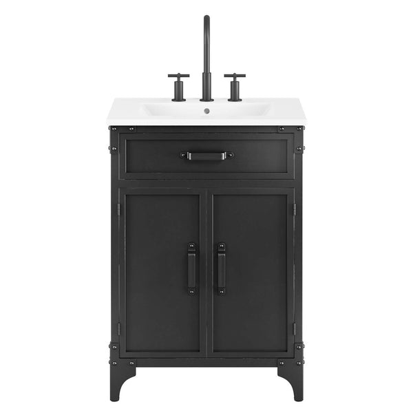 Modway Furniture Steamforge 24" Bathroom Vanity - Stylish Industrial Design with Convenient Storage & Sink Access EEI-6413-WHI-BLK