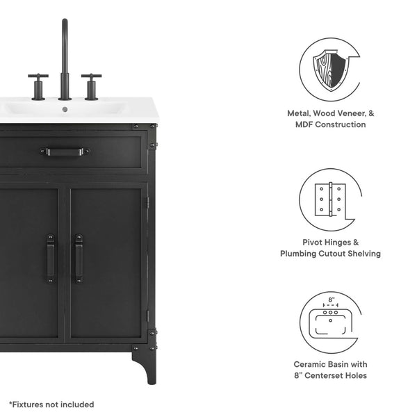 Modway Furniture Steamforge 24" Bathroom Vanity - Stylish Industrial Design with Convenient Storage & Sink Access EEI-6413-WHI-BLK