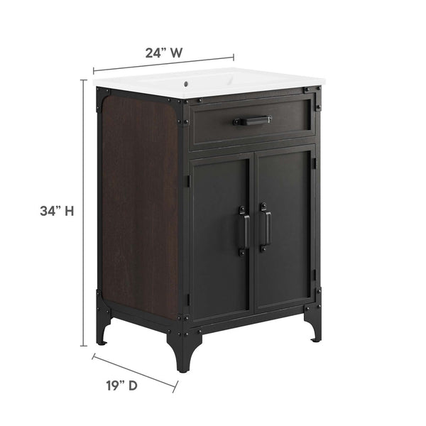 Modway Furniture Steamforge 24" Bathroom Vanity - Stylish Industrial Design with Convenient Storage & Sink Access EEI-6413-WHI-BLK
