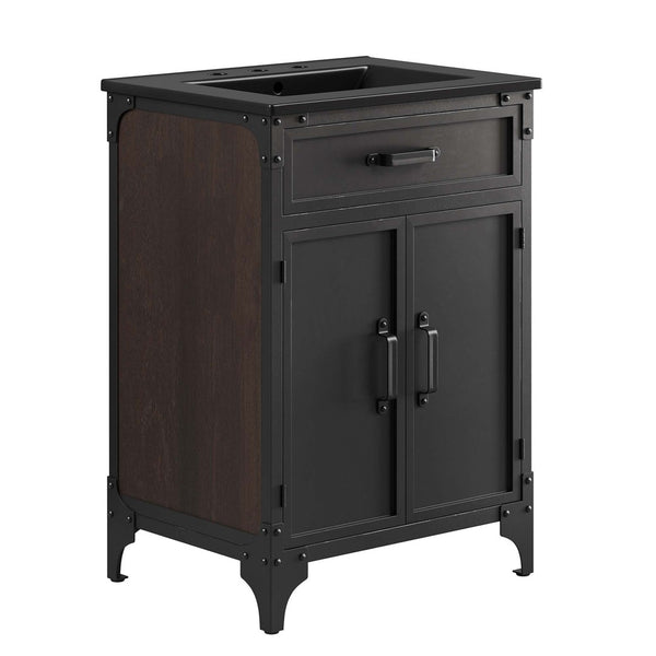 Modway Furniture Steamforge 24" Bathroom Vanity - Compact Industrial-Modern Design with Integrated Sink & Storage EEI-6414-BLK-BLK
