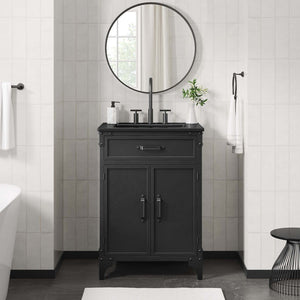 Modway Furniture Steamforge 24" Bathroom Vanity - Compact Industrial-Modern Design with Integrated Sink & Storage EEI-6414-BLK-BLK