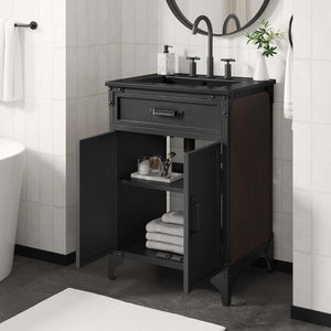 Modway Furniture Steamforge 24" Bathroom Vanity - Compact Industrial-Modern Design with Integrated Sink & Storage EEI-6414-BLK-BLK