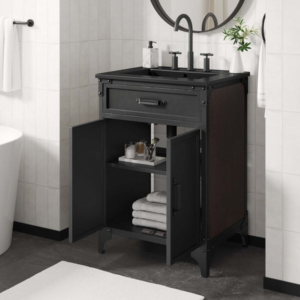 Modway Furniture Steamforge 24" Bathroom Vanity - Compact Industrial-Modern Design with Integrated Sink & Storage EEI-6414-BLK-BLK