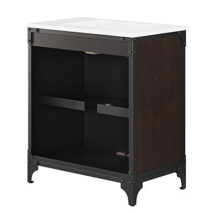 Modway Furniture Steamforge 30" Bathroom Vanity - Industrial-Modern Design with Durable Metal Frame & Ceramic Sink EEI-6415-WHI-BLK