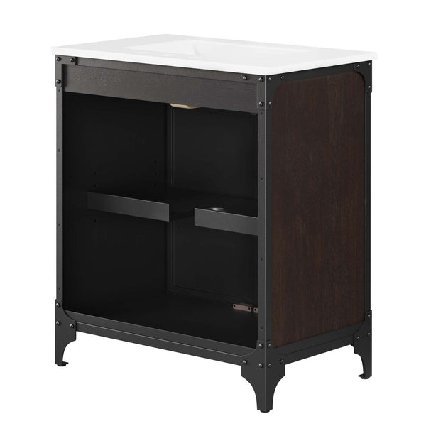 Modway Furniture Steamforge 30" Bathroom Vanity - Industrial-Modern Design with Durable Metal Frame & Ceramic Sink EEI-6415-WHI-BLK