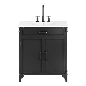 Modway Furniture Steamforge 30" Bathroom Vanity - Industrial-Modern Design with Durable Metal Frame & Ceramic Sink EEI-6415-WHI-BLK