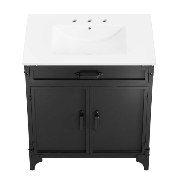 Modway Furniture Steamforge 30" Bathroom Vanity - Industrial-Modern Design with Durable Metal Frame & Ceramic Sink EEI-6415-WHI-BLK