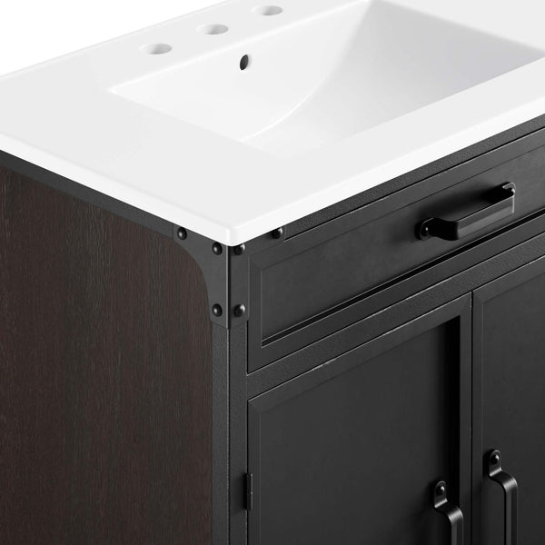 Modway Furniture Steamforge 30" Bathroom Vanity - Industrial-Modern Design with Durable Metal Frame & Ceramic Sink EEI-6415-WHI-BLK