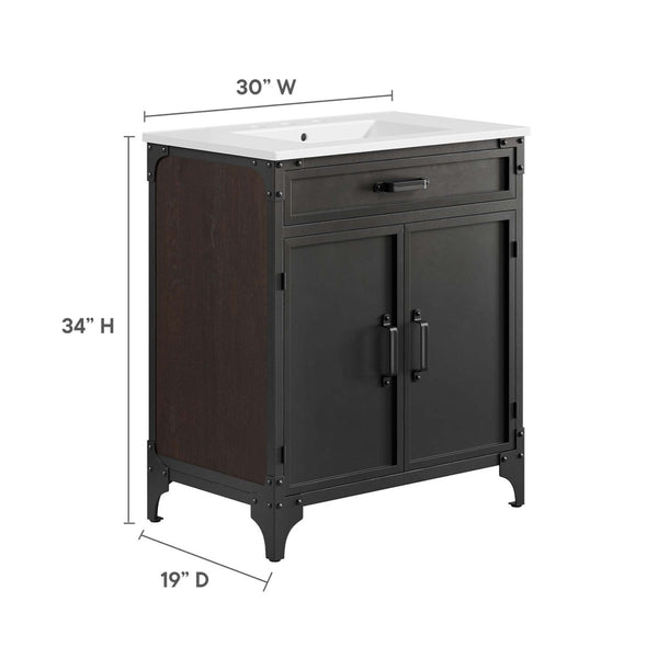 Modway Furniture Steamforge 30" Bathroom Vanity - Industrial-Modern Design with Durable Metal Frame & Ceramic Sink EEI-6415-WHI-BLK