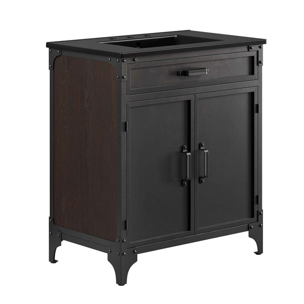Modway Furniture Steamforge 30" Bathroom Vanity - Industrial Modern Design with Ceramic Sink & Ample Storage Space EEI-6416-BLK-BLK