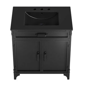 Modway Furniture Steamforge 30" Bathroom Vanity - Industrial Modern Design with Ceramic Sink & Ample Storage Space EEI-6416-BLK-BLK