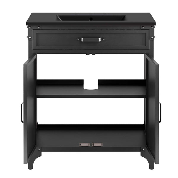 Modway Furniture Steamforge 30" Bathroom Vanity - Industrial Modern Design with Ceramic Sink & Ample Storage Space EEI-6416-BLK-BLK