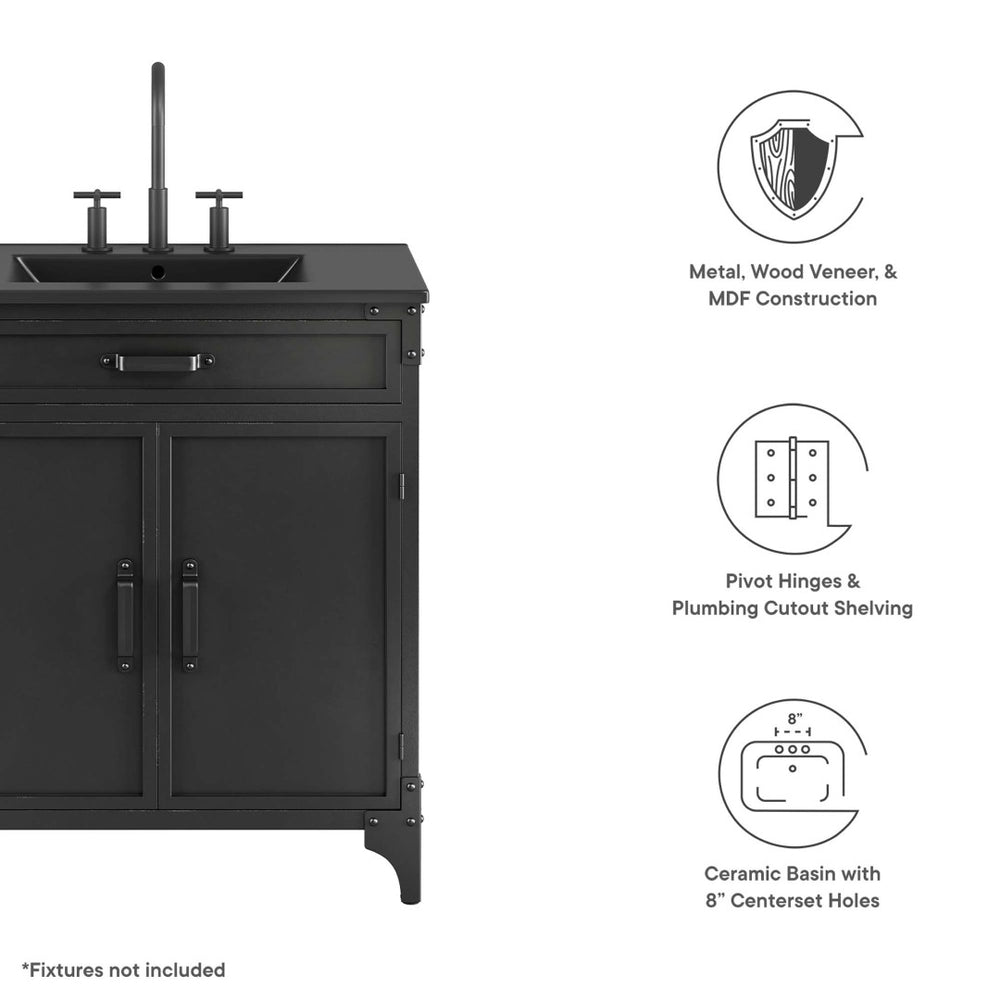 Modway Furniture Steamforge 30" Bathroom Vanity - Industrial Modern Design with Ceramic Sink & Ample Storage Space EEI-6416-BLK-BLK