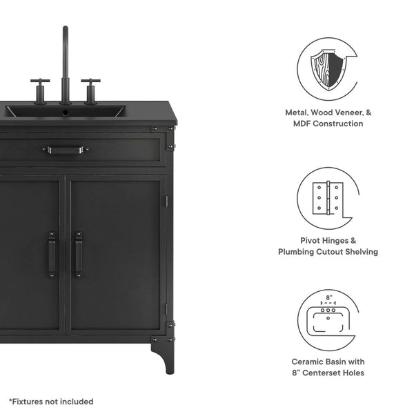 Modway Furniture Steamforge 30" Bathroom Vanity - Industrial Modern Design with Ceramic Sink & Ample Storage Space EEI-6416-BLK-BLK