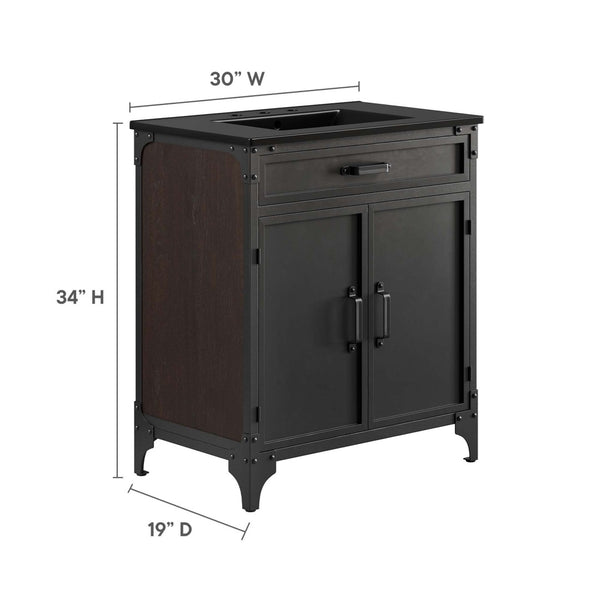 Modway Furniture Steamforge 30" Bathroom Vanity - Industrial Modern Design with Ceramic Sink & Ample Storage Space EEI-6416-BLK-BLK