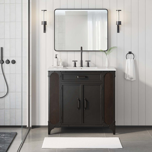 Modway Furniture Steamforge 36" Bathroom Vanity - Modern Industrial Design with Ceramic Sink & Ample Storage Solutions EEI-6417-WHI-BLK