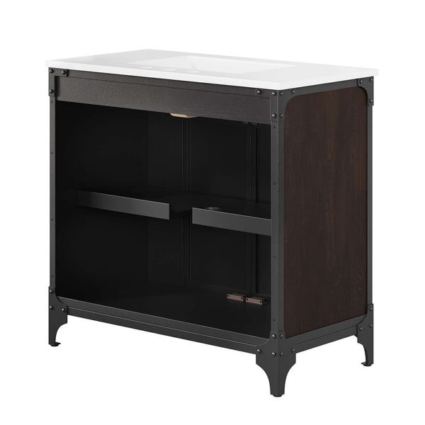 Modway Furniture Steamforge 36" Bathroom Vanity - Modern Industrial Design with Ceramic Sink & Ample Storage Solutions EEI-6417-WHI-BLK