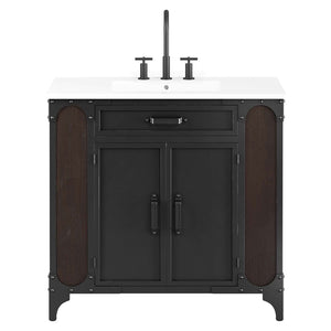 Modway Furniture Steamforge 36" Bathroom Vanity - Modern Industrial Design with Ceramic Sink & Ample Storage Solutions EEI-6417-WHI-BLK