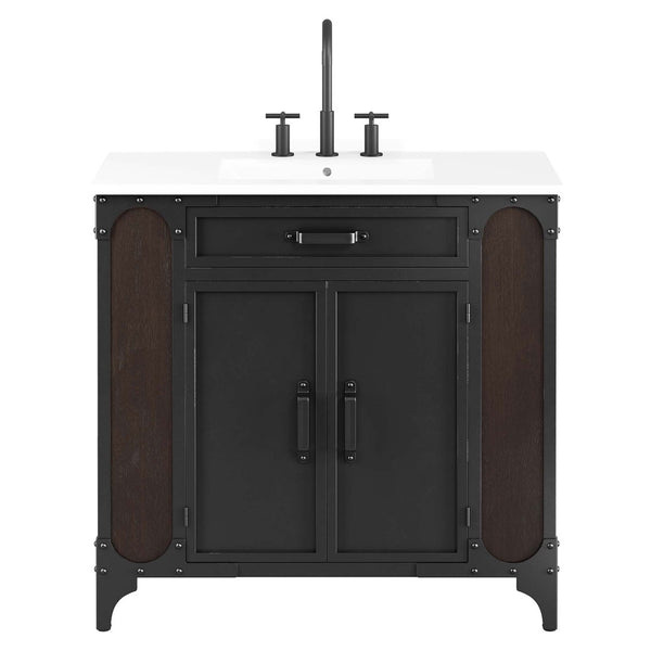 Modway Furniture Steamforge 36" Bathroom Vanity - Modern Industrial Design with Ceramic Sink & Ample Storage Solutions EEI-6417-WHI-BLK