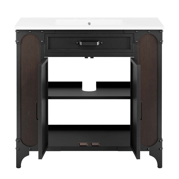 Modway Furniture Steamforge 36" Bathroom Vanity - Modern Industrial Design with Ceramic Sink & Ample Storage Solutions EEI-6417-WHI-BLK