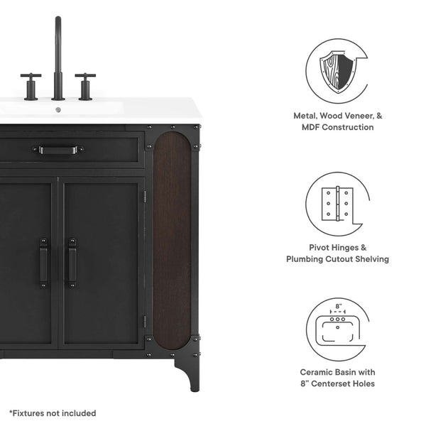 Modway Furniture Steamforge 36" Bathroom Vanity - Modern Industrial Design with Ceramic Sink & Ample Storage Solutions EEI-6417-WHI-BLK