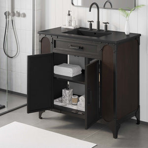 Modway Furniture Steamforge 36" Bathroom Vanity - Industrial-Modern Design with Ceramic Sink & Ample Storage Options EEI-6418-BLK-BLK