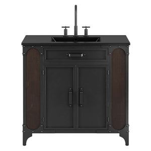 Modway Furniture Steamforge 36" Bathroom Vanity - Industrial-Modern Design with Ceramic Sink & Ample Storage Options EEI-6418-BLK-BLK