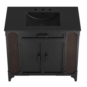Modway Furniture Steamforge 36" Bathroom Vanity - Industrial-Modern Design with Ceramic Sink & Ample Storage Options EEI-6418-BLK-BLK