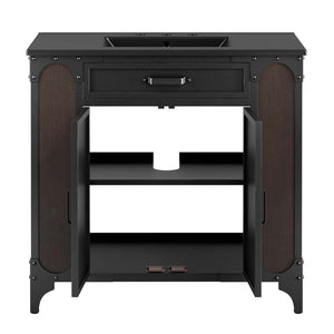 Modway Furniture Steamforge 36" Bathroom Vanity - Industrial-Modern Design with Ceramic Sink & Ample Storage Options EEI-6418-BLK-BLK