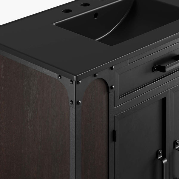 Modway Furniture Steamforge 36" Bathroom Vanity - Industrial-Modern Design with Ceramic Sink & Ample Storage Options EEI-6418-BLK-BLK