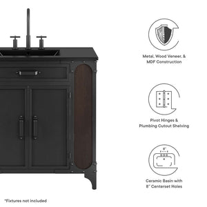Modway Furniture Steamforge 36" Bathroom Vanity - Industrial-Modern Design with Ceramic Sink & Ample Storage Options EEI-6418-BLK-BLK